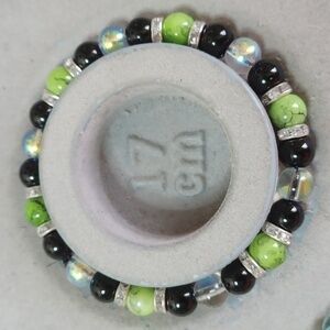 Candy green black clear holographic glass bead bracelet